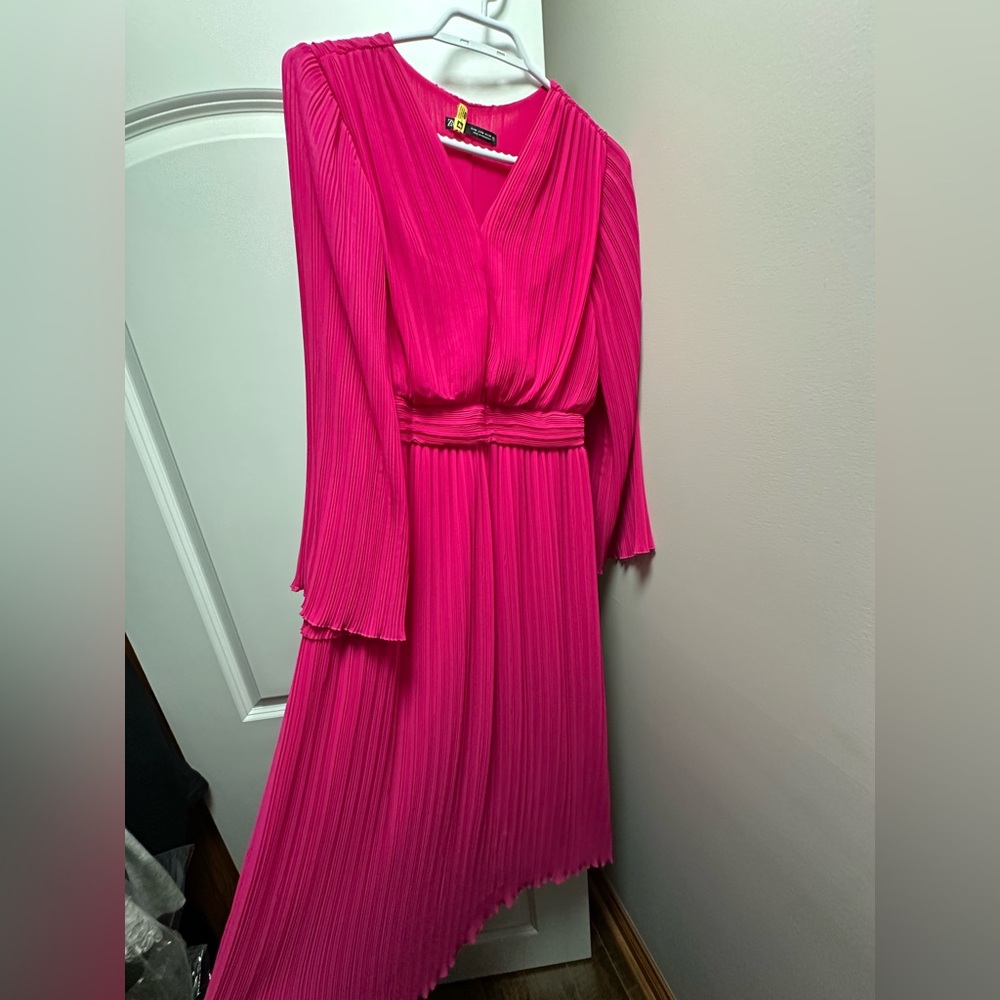 Zara Vibrant Pink Long Sleeve Midi Dress